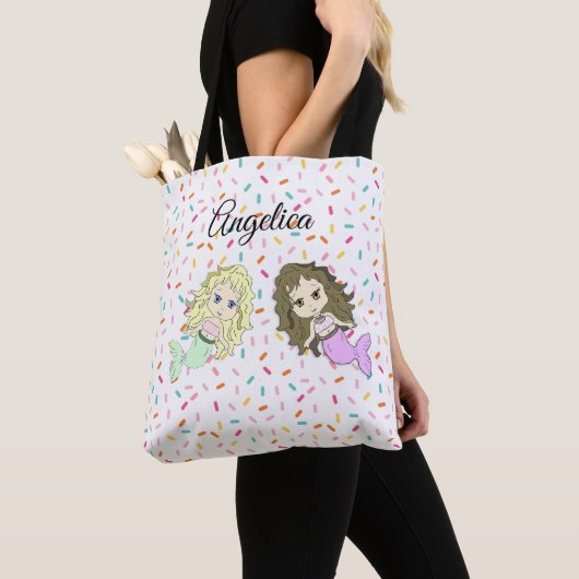Mermaid and Snoep Sprinkles Personalized Canvas ta Tote Bag (Dichtbij)