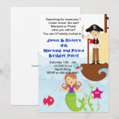Mermaid and the Pirate Brithday Invitation Kaart (Voorkant / Achterkant)
