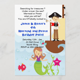 Mermaid and the Pirate Brithday Invitation Kaart