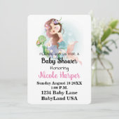 Mermaid and Turtle Baby shower Invite Feestdagenkaart (Staand voorkant)