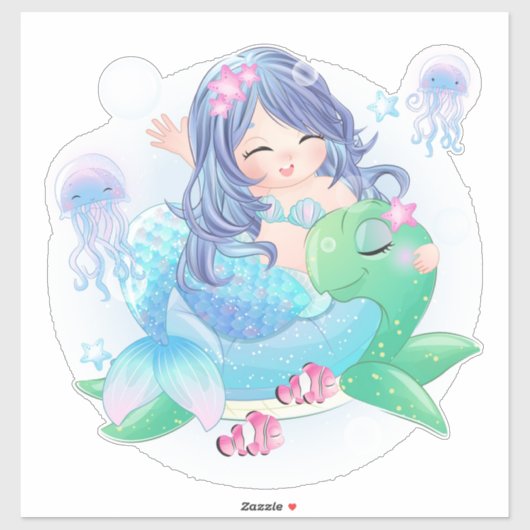 Mermaid and Turtle Sticker (Vel)