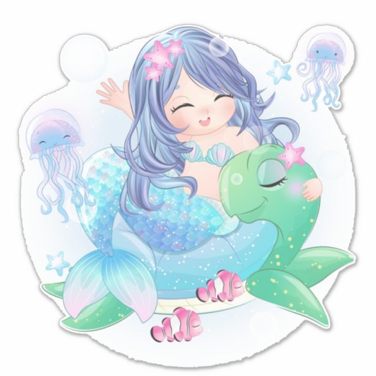Mermaid and Turtle Sticker (Voorkant)