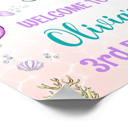 Mermaid and turtle welkomstpartij onder zee poster (Hoek)