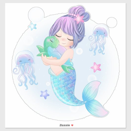 Mermaid and Turtles Sticker (Vel)
