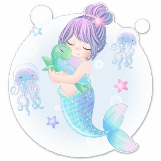 Mermaid and Turtles Sticker (Voorkant)