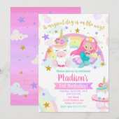 Mermaid and Unicorn Magical Birthday Invitation Kaart (Voorkant / Achterkant)