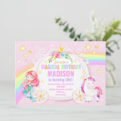 Mermaid and Unicorn Magical Birthday Invitation Kaart (Staand voorkant)