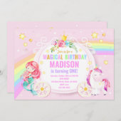 Mermaid and Unicorn Magical Birthday Invitation Kaart (Voorkant / Achterkant)