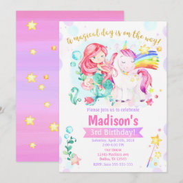 Mermaid and Unicorn Magical Birthday Invitation Kaart