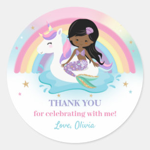 Mermaid and Unicorn Pool Birthday Party Favor Ronde Sticker