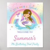 Mermaid and Unicorn Pool Birthday Welcome Poster (Voorkant)