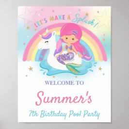 Mermaid and Unicorn Pool Birthday Welcome Poster