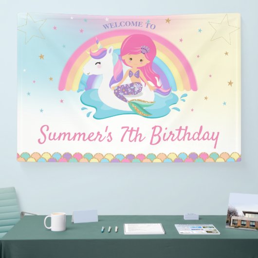 Mermaid and Unicorn Pool Birthday Welcome Spandoek (Beurs)