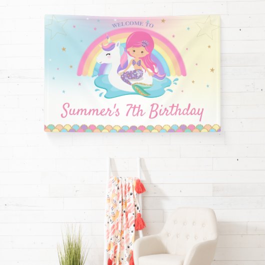 Mermaid and Unicorn Pool Birthday Welcome Spandoek (Insitu)