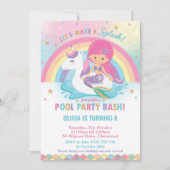 Mermaid and Unicorn Pool Party Birthday Pink Hair Kaart (Voorkant)