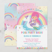 Mermaid and Unicorn Pool Party Birthday Pink Hair Kaart (Voorkant / Achterkant)