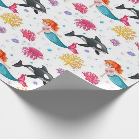 Mermaid and Whales Patroon Cadeaupapier (Hoek)
