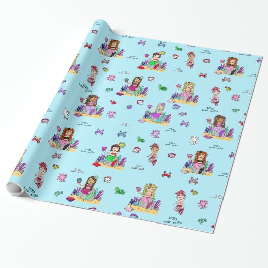 Mermaid and Zee Creatures Girl's Gift Wrap Cadeaupapier (Uitgerold)
