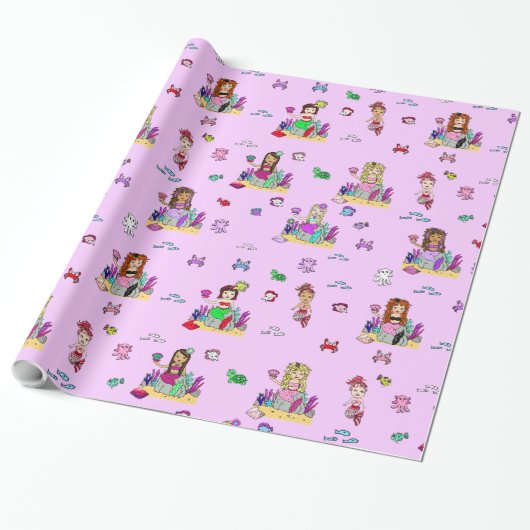 Mermaid and Zee Creatures Girl's Gift Wrap Cadeaupapier (Uitgerold)