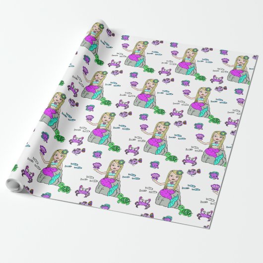 Mermaid and Zee Creatures Girl's Gift Wrap Cadeaupapier (Uitgerold)