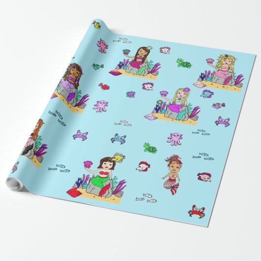 Mermaid and Zee Creatures Girl's Gift Wrap Cadeaupapier (Uitgerold)