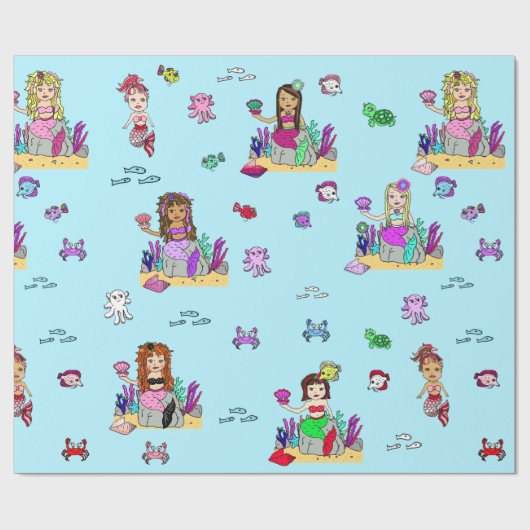 Mermaid and Zee Creatures Girl's Gift Wrap Cadeaupapier (Vlak)