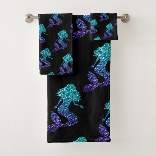 Mermaid aqua blue ombre Sparkles black Bad Handdoek (Insitu)
