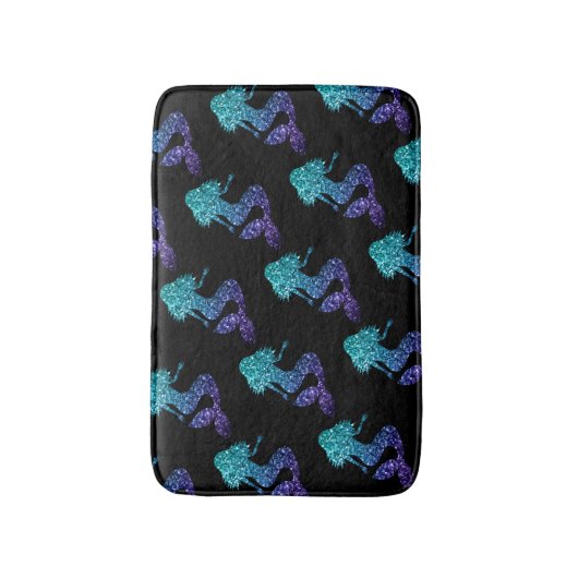 Mermaid aqua blue ombre Sparkles black Badmat (Voorkant Verticaal)