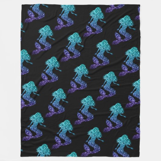 Mermaid aqua blue ombre Sparkles black Fleece Deken (Voorkant)