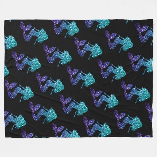 Mermaid aqua blue ombre Sparkles black Fleece Deken (Voorkant (Horizontaal))