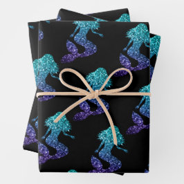 Mermaid aqua blue ombre Sparkles black Inpakpapier Vel