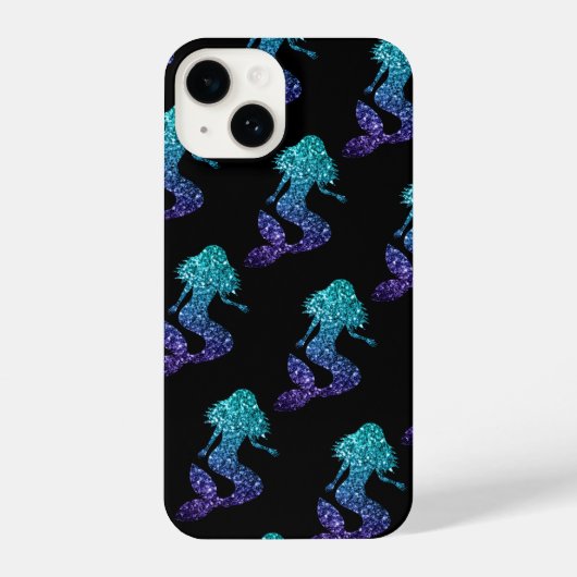 Mermaid aqua blue ombre Sparkles black iPhone Hoesje (Achterkant)