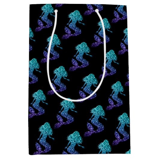 Mermaid aqua blue ombre Sparkles black Medium Cadeauzakje (Voorkant)