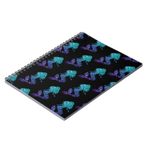 Mermaid aqua blue ombre Sparkles black Notitieboek