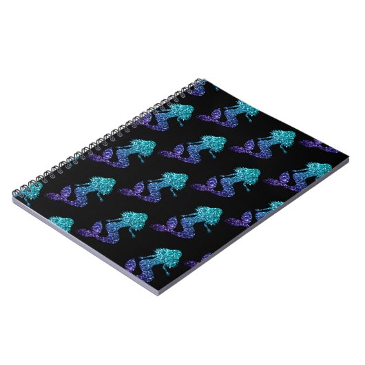 Mermaid aqua blue ombre Sparkles black Notitieboek (Linkerzijde)