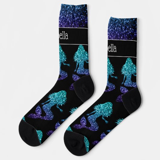 Mermaid aqua blue ombre Sparkles Jouw naam Sokken (Links)