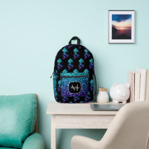 Mermaid aqua blue ombre Sparkles Monogram Bedrukte Rugzak