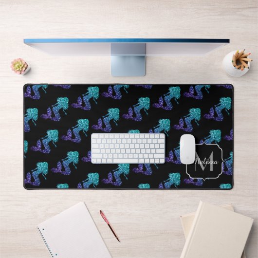Mermaid aqua blue ombre Sparkles Monogram Bureaumat (Kantoor 1)