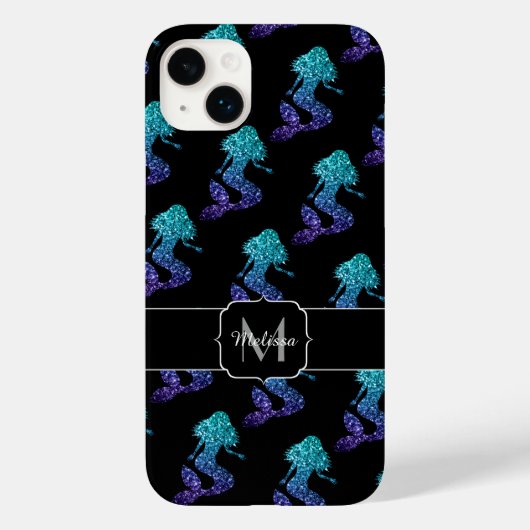 Mermaid aqua blue ombre Sparkles Monogram Case-Mate iPhone Case (Achterkant)