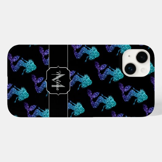 Mermaid aqua blue ombre Sparkles Monogram Case-Mate iPhone Case (Achterkant (horizontaal))