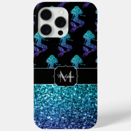 Mermaid aqua blue ombre Sparkles Monogram iPhone 15 Pro Max Hoesje