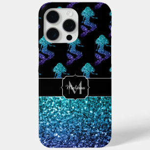 Mermaid aqua blue ombre Sparkles Monogram iPhone 15 Pro Max Hoesje