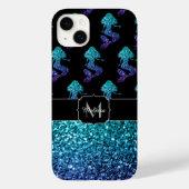 Mermaid aqua blue ombre Sparkles Monogram Case-Mate iPhone Case (Achterkant)