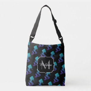 Mermaid aqua blue ombre Sparkles Monogram Crossbody Tas