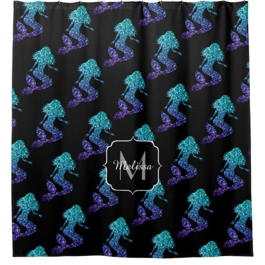 Mermaid aqua blue ombre Sparkles Monogram Douchegordijn (Voorkant)