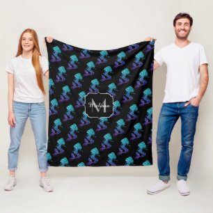 Mermaid aqua blue ombre Sparkles Monogram Fleece Deken