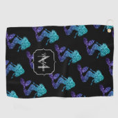 Mermaid aqua blue ombre Sparkles Monogram Golfhanddoek (Horizontaal)