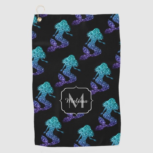 Mermaid aqua blue ombre Sparkles Monogram Golfhanddoek (Voorkant)