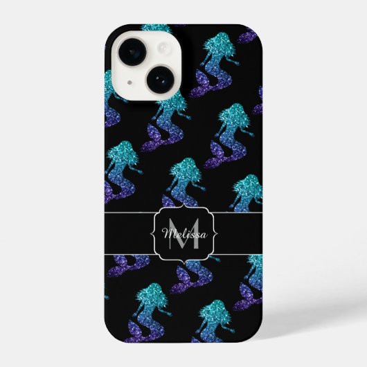 Mermaid aqua blue ombre Sparkles Monogram iPhone Hoesje (Achterkant)