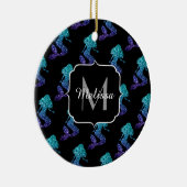 Mermaid aqua blue ombre Sparkles Monogram Keramisch Ornament (Rechts)